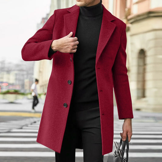 Men's Wool Blend Trench Coat - Casual Business Overcoat