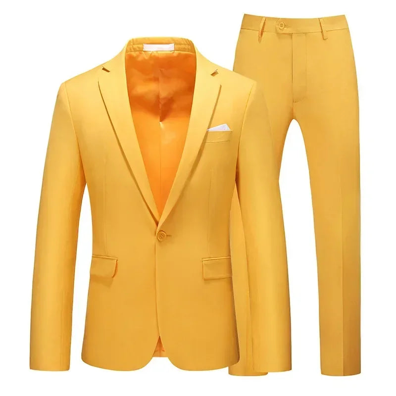 Men's Suits 2 PCS Sets Fashion Business Casual Formal Clothes Man Solid Slim Prom Party Blazer Coats+Trousers Sets Plus Size 6XL