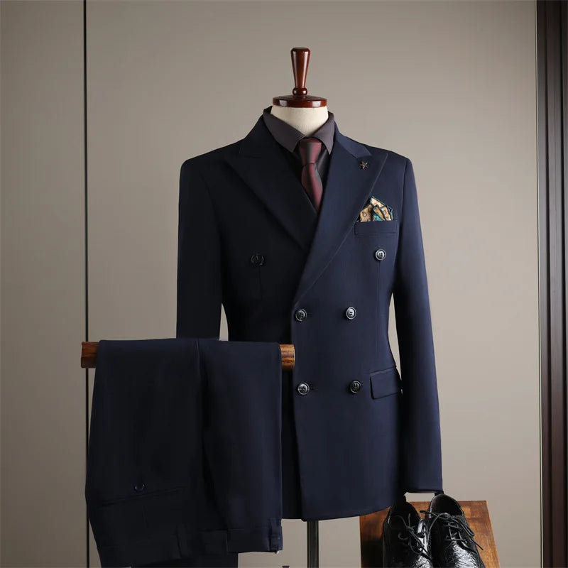 2026 Men's Black Slim Fit Business Suit Formal Suit Jacket & Pants Set for Office Work
