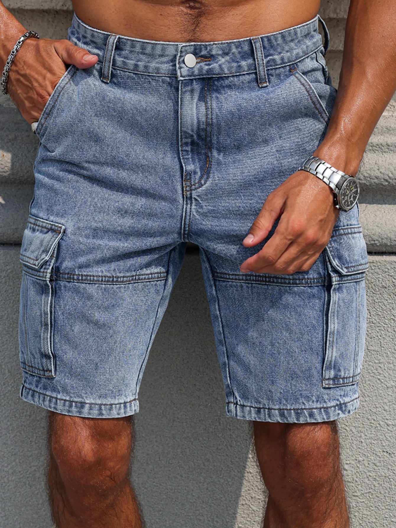 Men's Blue Denim Cargo Shorts
