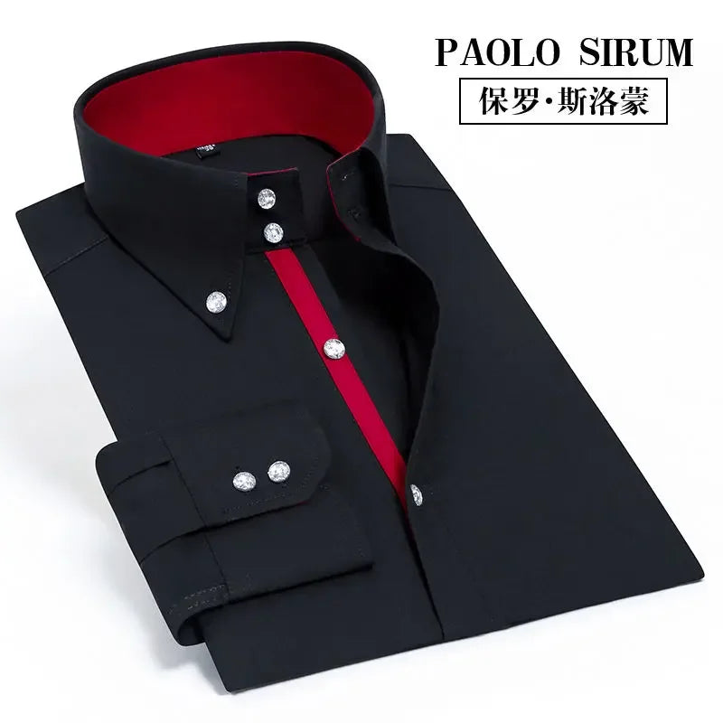 Men's Dress Shirts Non-ironing Formal Collar Shirt Fashion Korean Slim Solid Color Business Casual Shirt White Spring Autumn