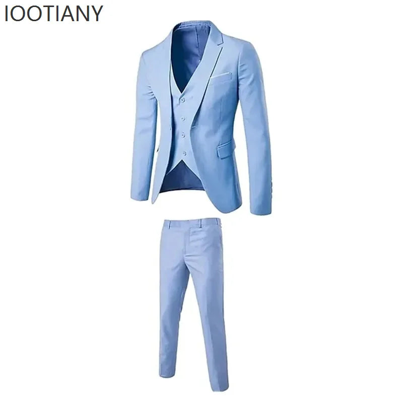 Slim Fit Business Casual Suit Vest Pants Three-piece Adult Men's Formal Wedding Party Groom Role Playing Costume