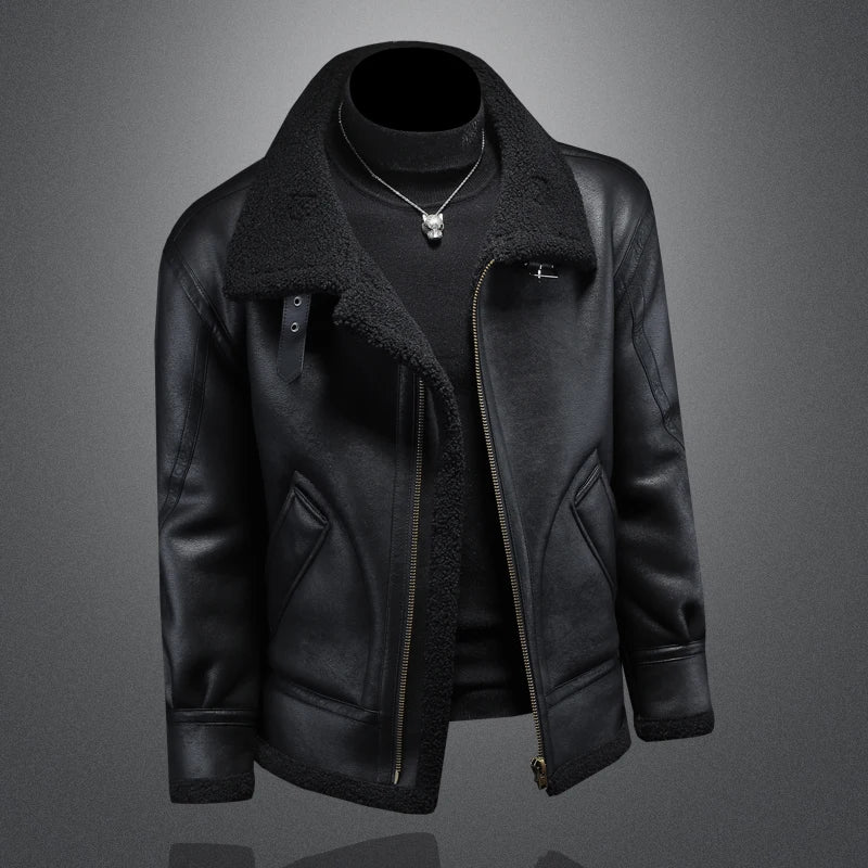 High-quality men's fashionable, cool and trendy European and American style casual winter new fur one-piece fleece jacket