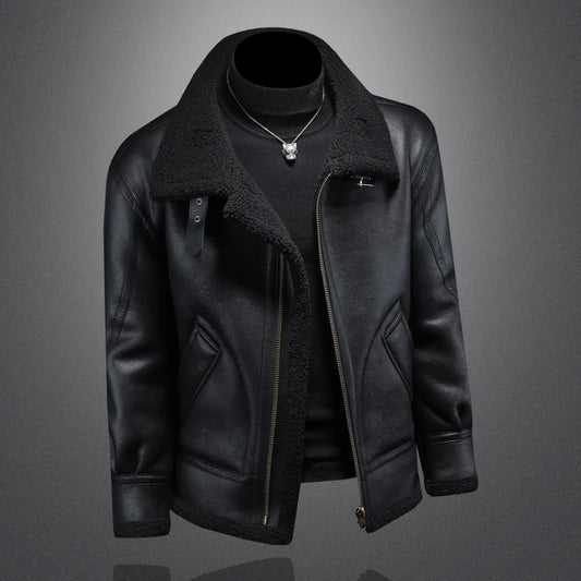 High-quality men's fashionable, cool and trendy European and American style casual winter new fur one-piece fleece jacket