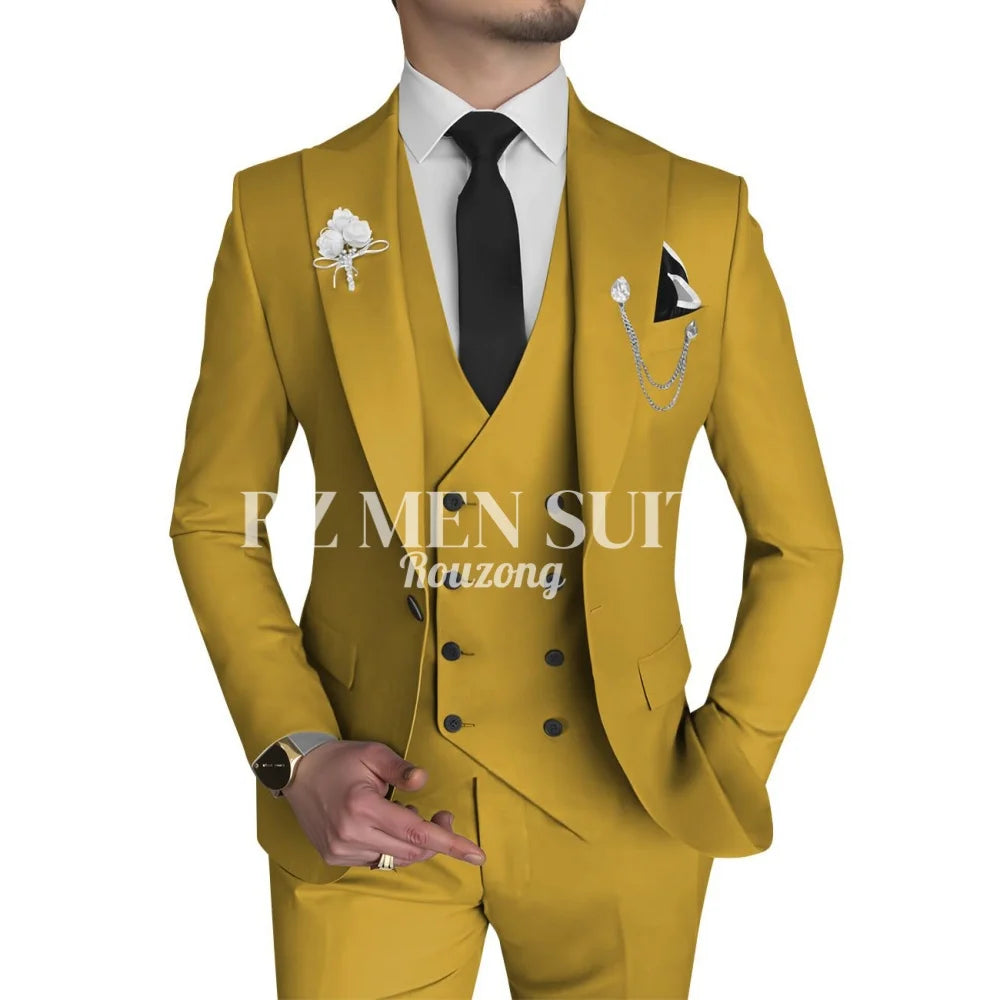 Men's 3 Piece Slim Fit Double Breasted Formal Suit for Wedding Prom Dinner Party