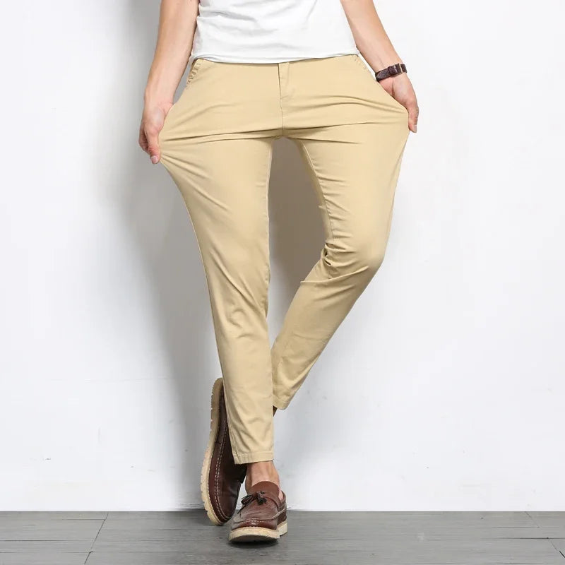 Men's Casual Straight-Leg Pants - Cotton Blend Ankle-Length Trousers