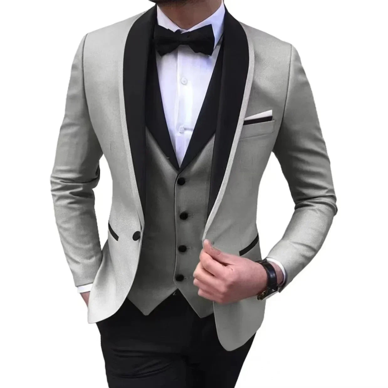 3 Pieces Blazer Vest and Pants Set Lapel Collar Single Breasted High End Men's Clothing Three-piece Groom Suit The Latest