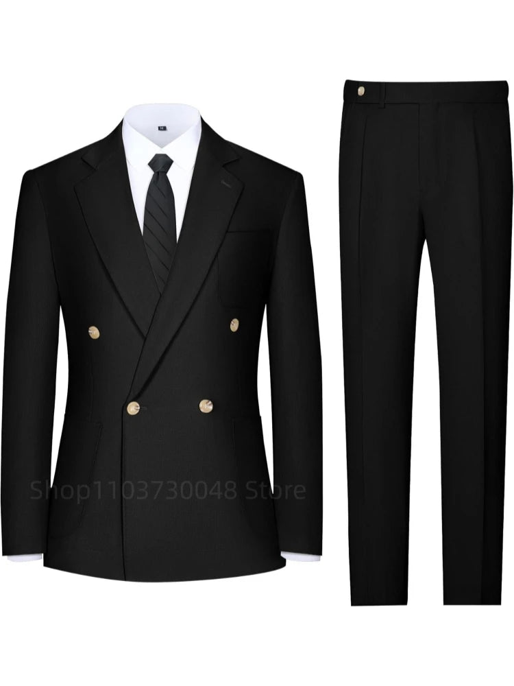 Men's Formal Business Suit 2-Piece Set Notch Lapel Double Breasted Blazer with Trousers for Wedding Smart Casual Men Suits