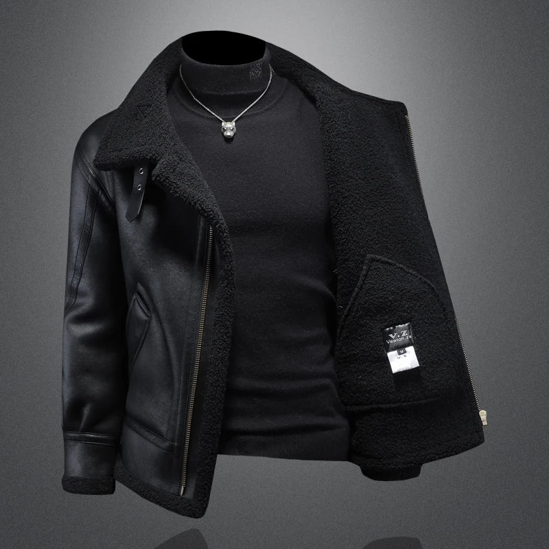 High-quality men's fashionable, cool and trendy European and American style casual winter new fur one-piece fleece jacket