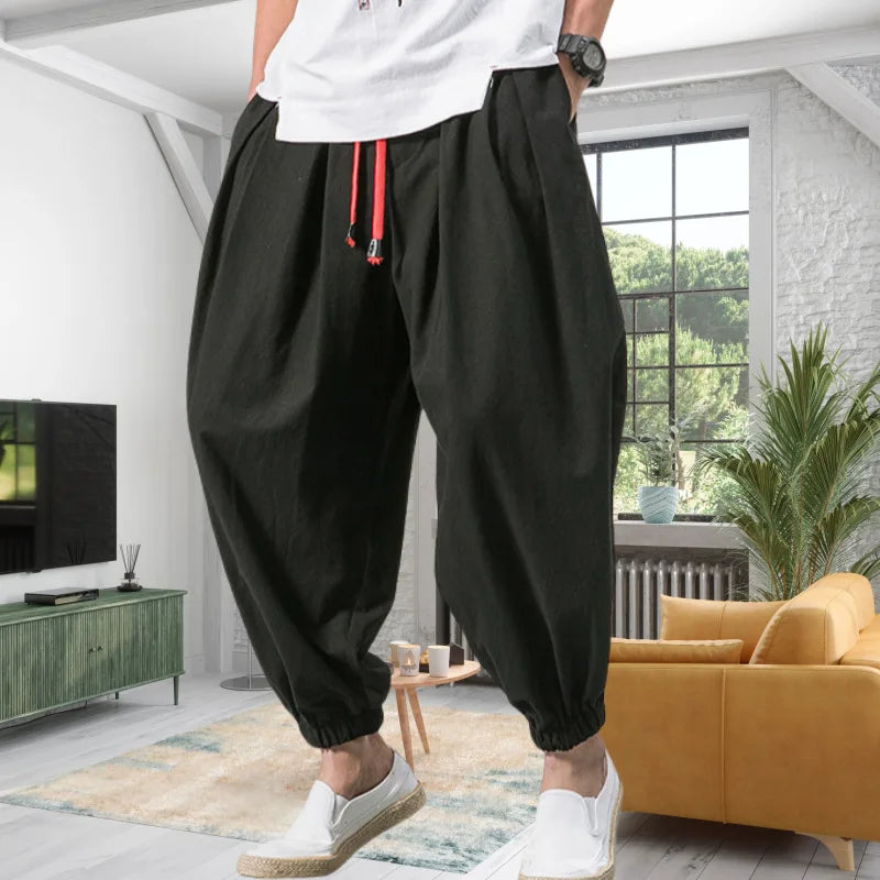Men's Chinese Style Linen Harem Pants - Oversized Casual Joggers