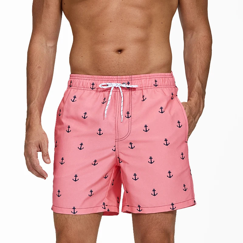 Men's Quick-Dry Beach Shorts with Mesh Liner - Polyester Swim Trunks