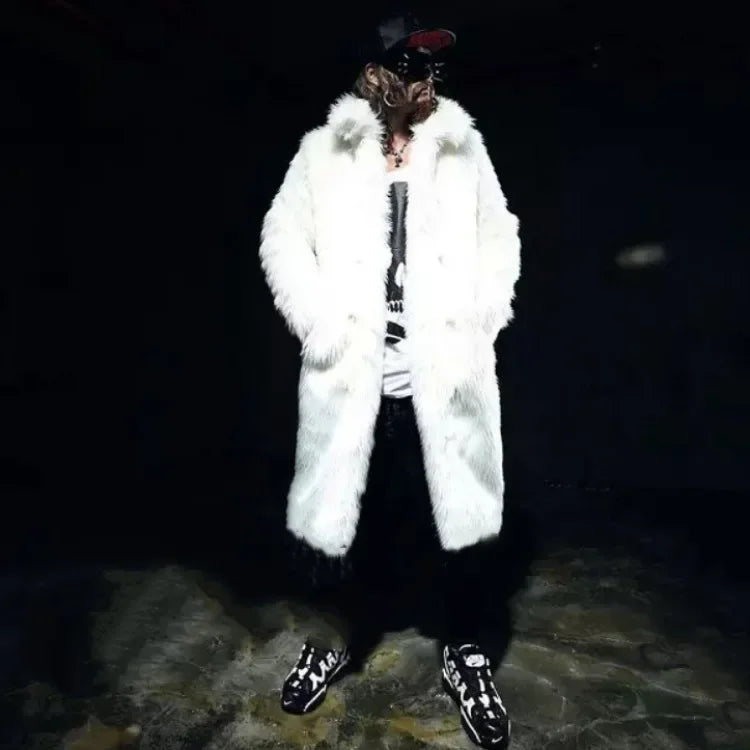 Men's Patchwork Faux Fur Coat - Winter Long Trench Jacket