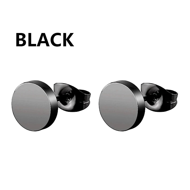 Urban Edge Punk Black Stainless Steel Stud Earrings For Men And Women - Minimalist Street Style For Hip Hop Gothic Looks