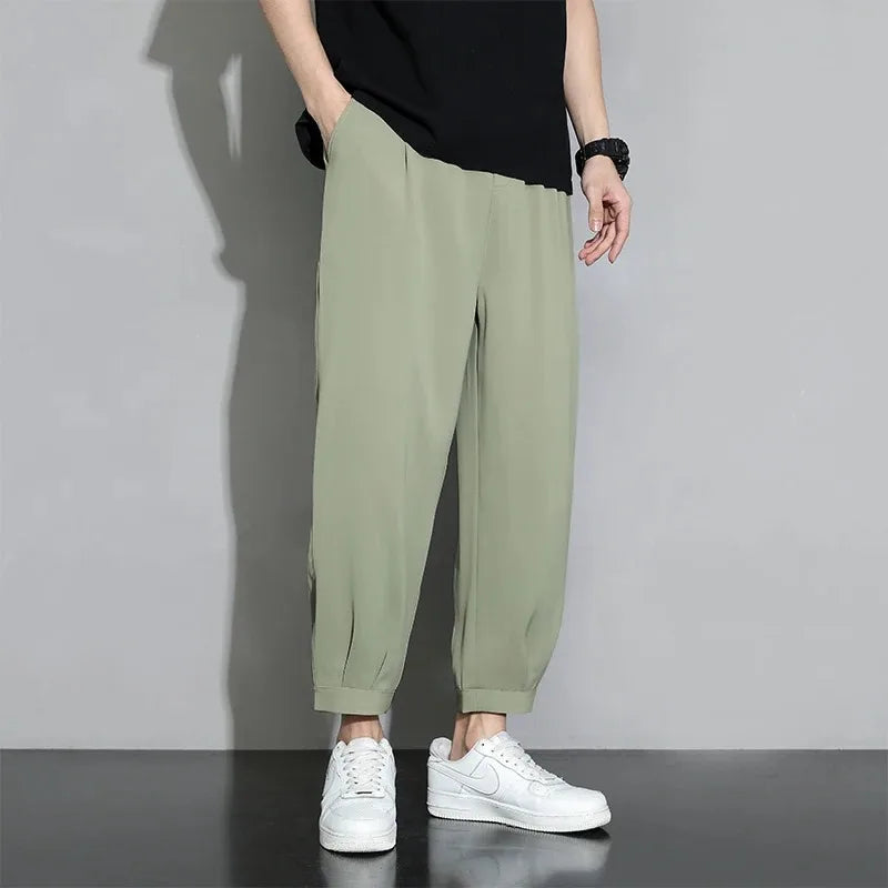 Men's High-Waist Casual Trousers with Pockets