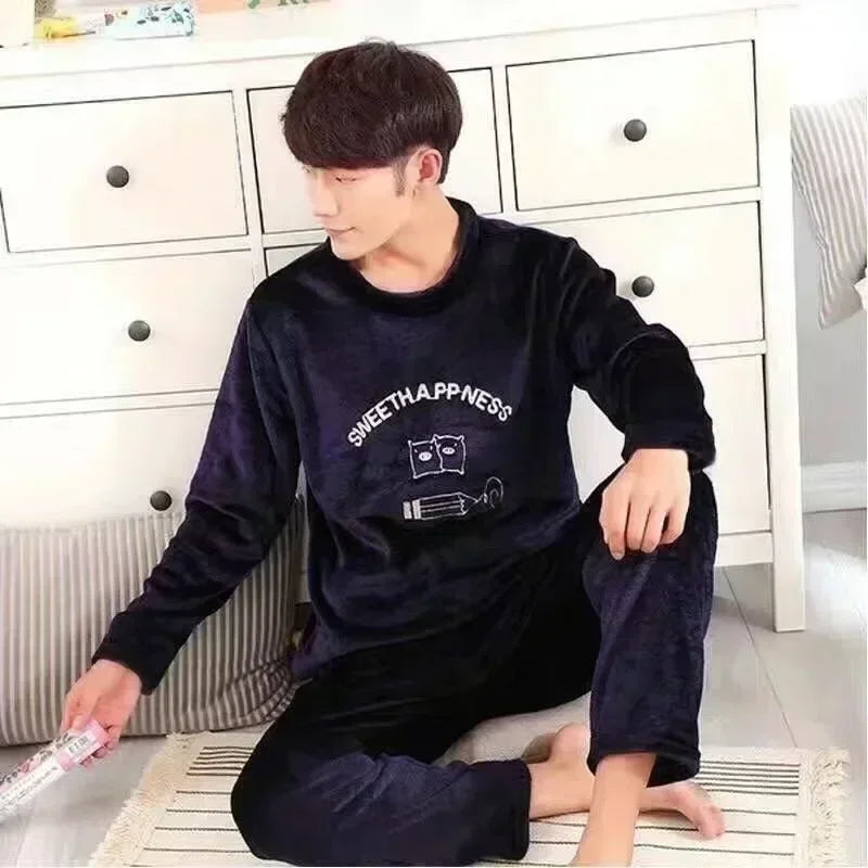 Men's Flannel Pajama Set - Winter Warm Sleepwear