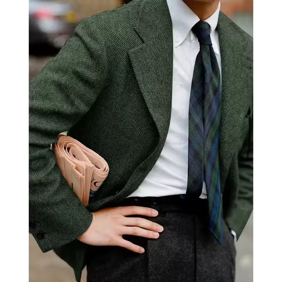 Men's Herringbone Suit Jacket Single Breasted Slim Fit Comfortable Business Blazer Elegant Formal Business Casual Customized