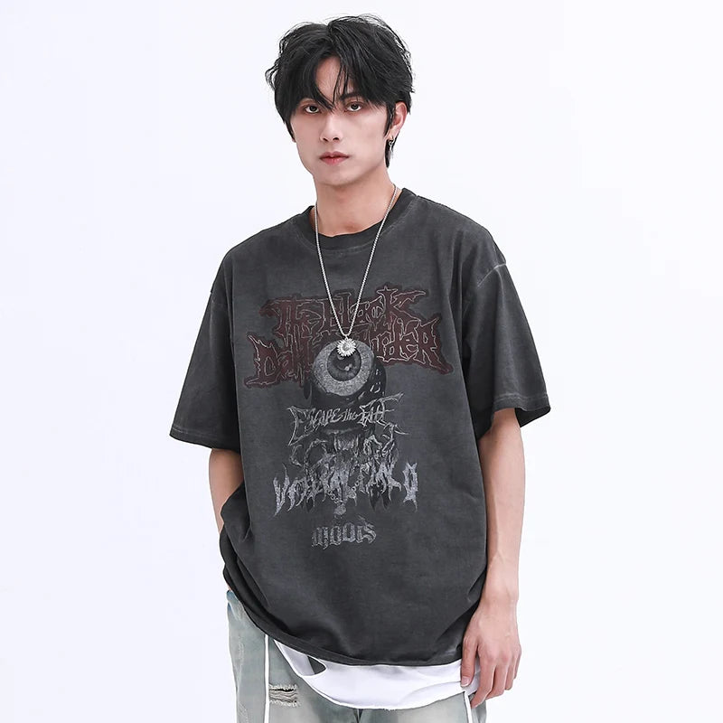 Men's Hip Hop Evil Eye Print T-Shirt - Cotton Streetwear Tee