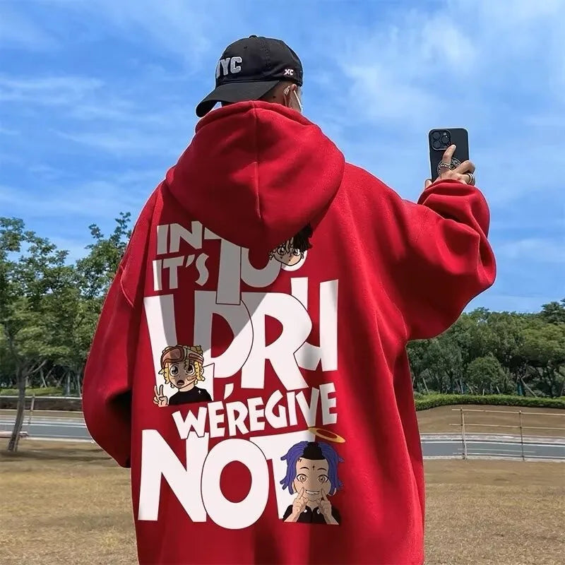 Men's Hip Hop Alphabet Print Hoodie - Loose Fit Pullover Sweatshirt