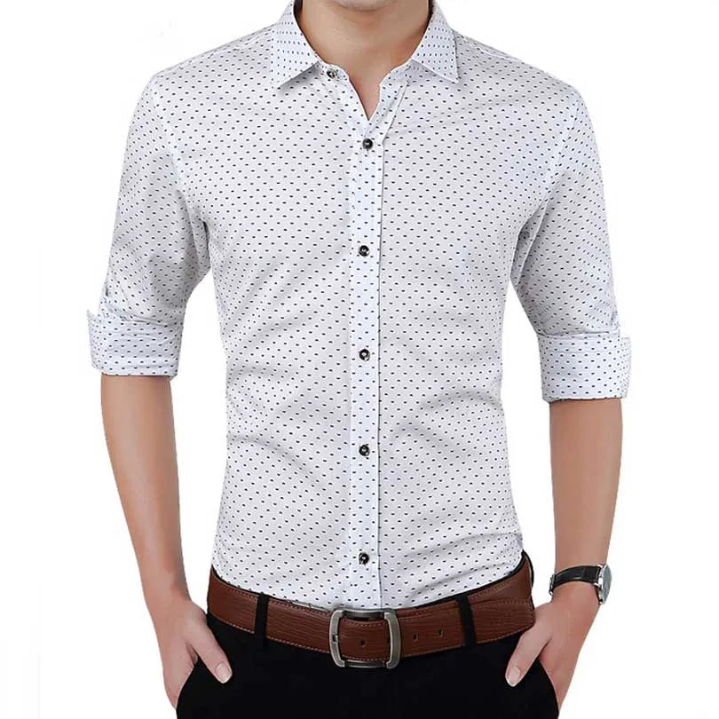 Men's Slim Fit Polka Dot Long Sleeve Shirt