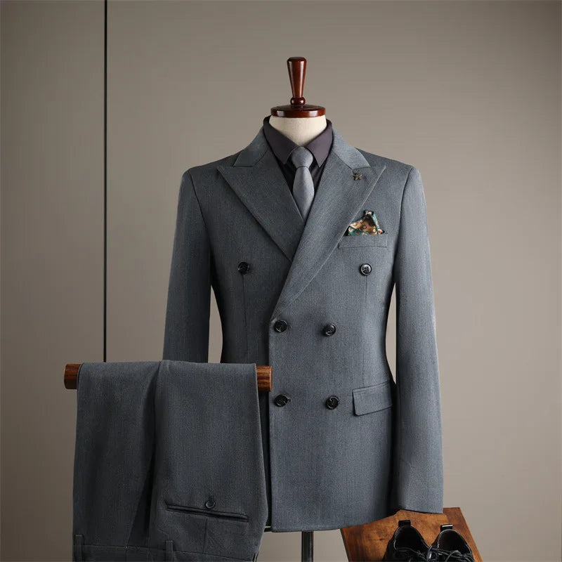 2026 Men's Black Slim Fit Business Suit Formal Suit Jacket & Pants Set for Office Work