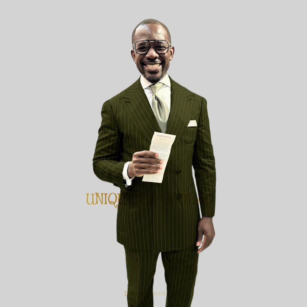 Men's suit 2-piece (jacket+pants) lightweight striped double breasted blazer formal events wedding groom birthday prom party