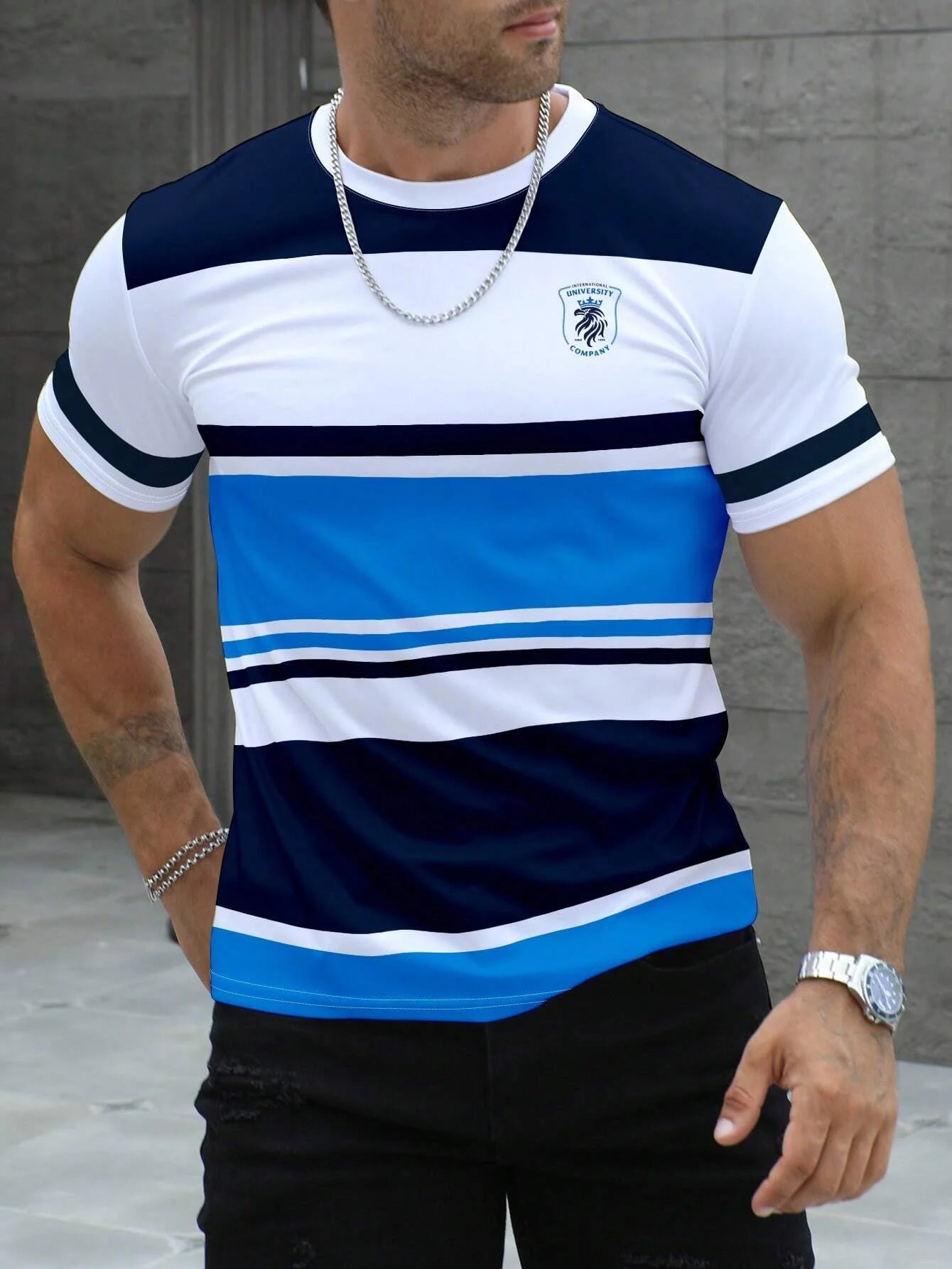 Men's 3D Striped Print T-Shirt - Casual Breathable Streetwear