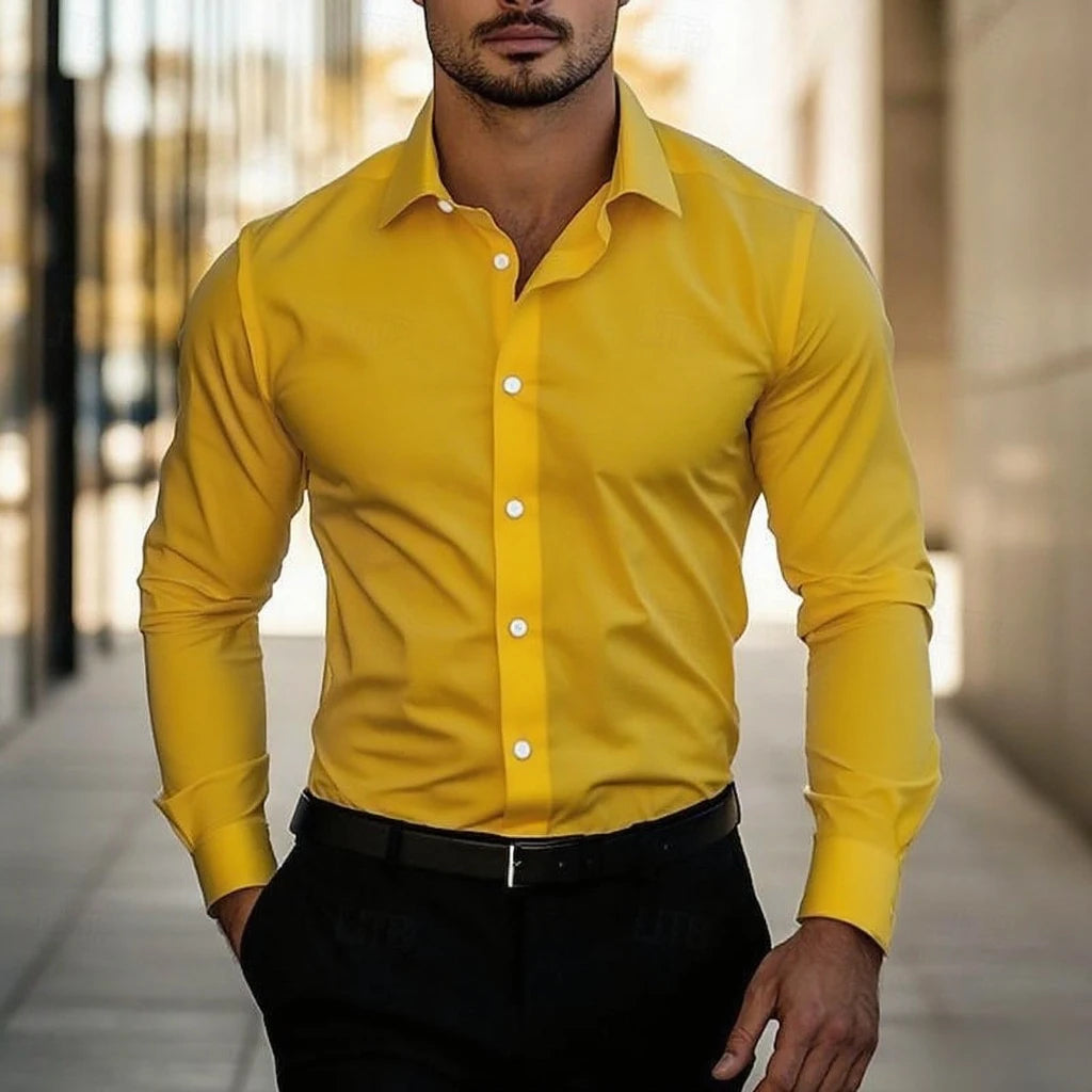 Men's everyday formal casual shirts homecoming standard fit long sleeve shirts lapel summer solid color tops fast shipping