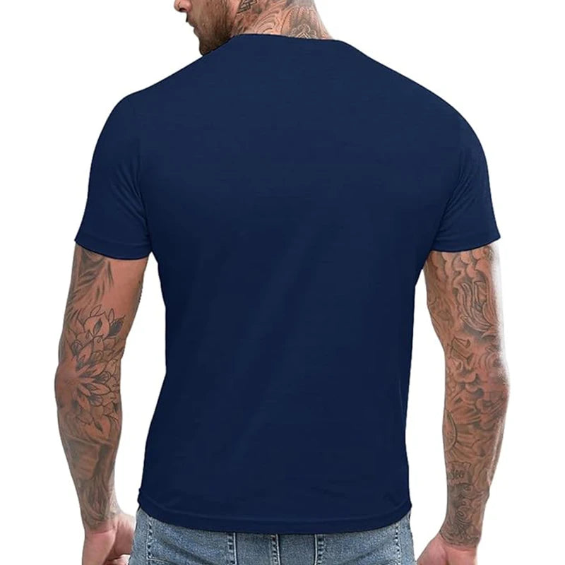 Men's Casual Patchwork T-Shirt - Short Sleeve Cotton Blend Tee