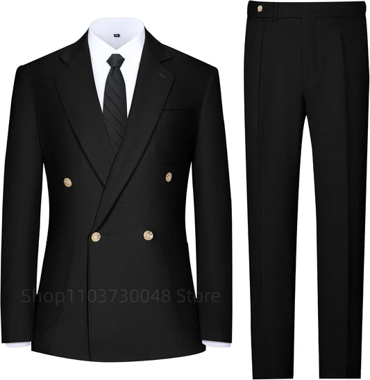 Men's Formal Business Suit 2-Piece Set Notch Lapel Double Breasted Blazer with Trousers for Wedding Smart Casual Men Suits