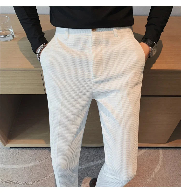 Men's Trendy High-end Feelslimming Plaid Suit Pants Casual Business Straight-leg Pants For Summer Lightweight Breathable