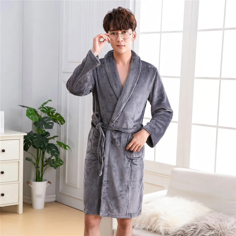 Men's Flannel Kimono Bathrobe - Warm Winter Sleepwear