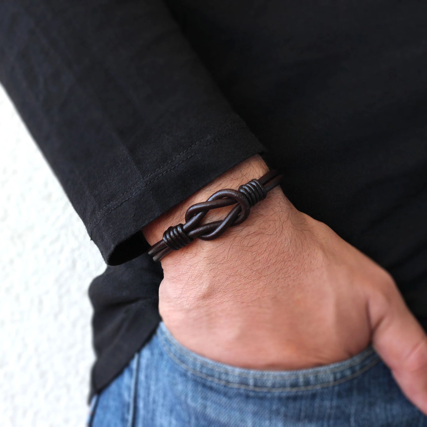 NONECN Celtic Knot Infinity Leather Bracelet - Genuine Leather Men's Jewelry