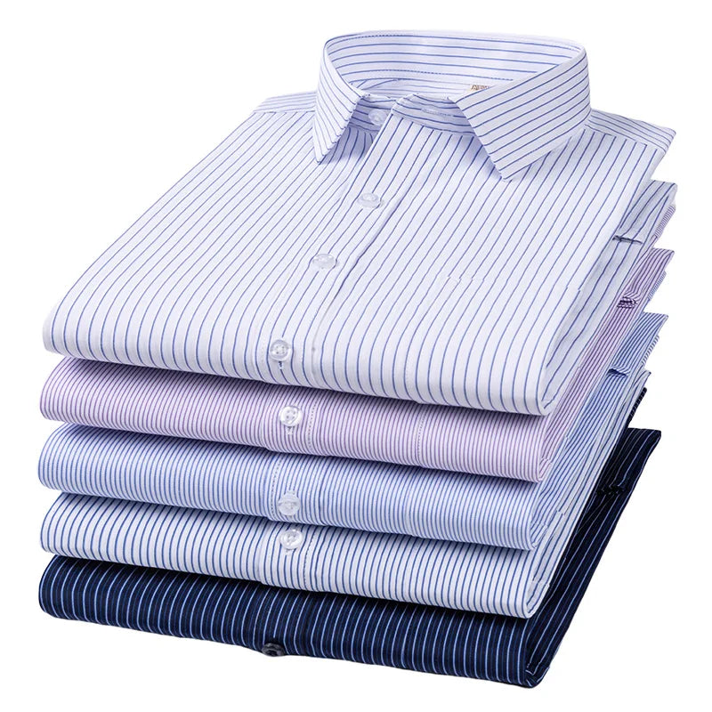 Men's Formal Shirt Long Sleeve  Solid Color Striped Pocket Fashion Business Office Professional Wear Social White Shirt