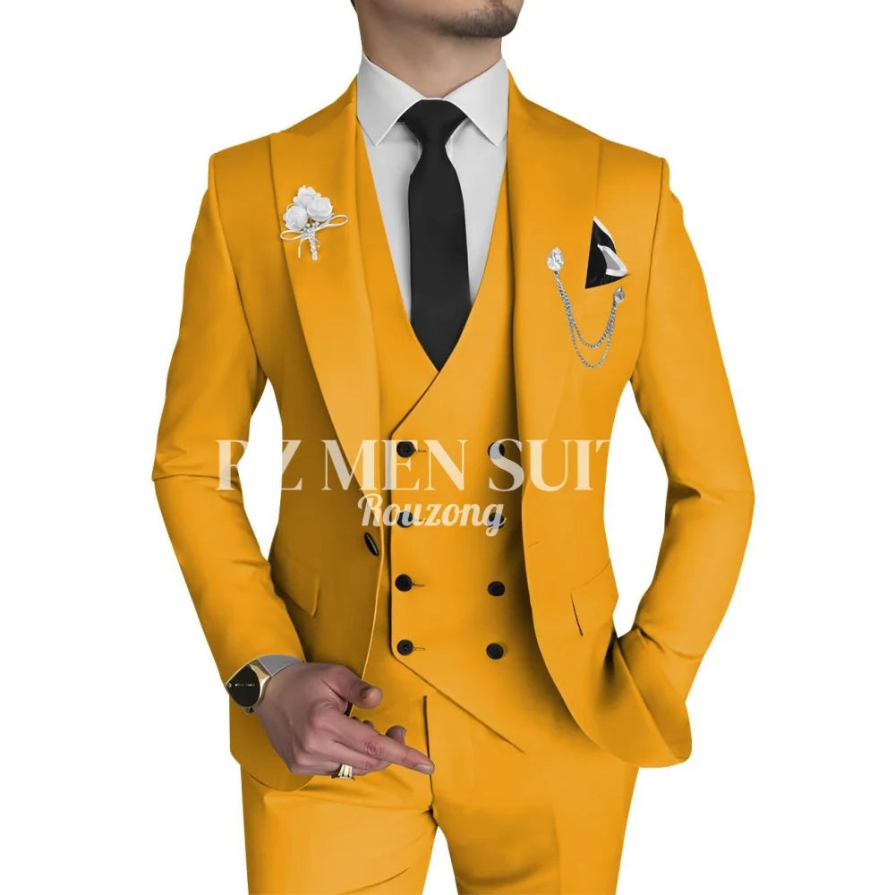 Men's 3 Piece Slim Fit Double Breasted Formal Suit for Wedding Prom Dinner Party