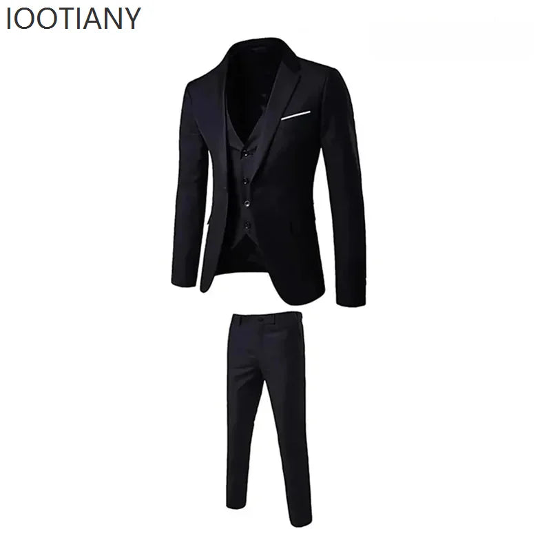 Slim Fit Business Casual Suit Vest Pants Three-piece Adult Men's Formal Wedding Party Groom Role Playing Costume