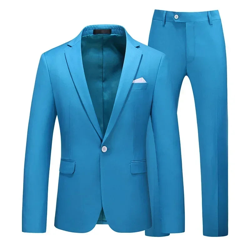 Men's Suits 2 PCS Sets Fashion Business Casual Formal Clothes Man Solid Slim Prom Party Blazer Coats+Trousers Sets Plus Size 6XL