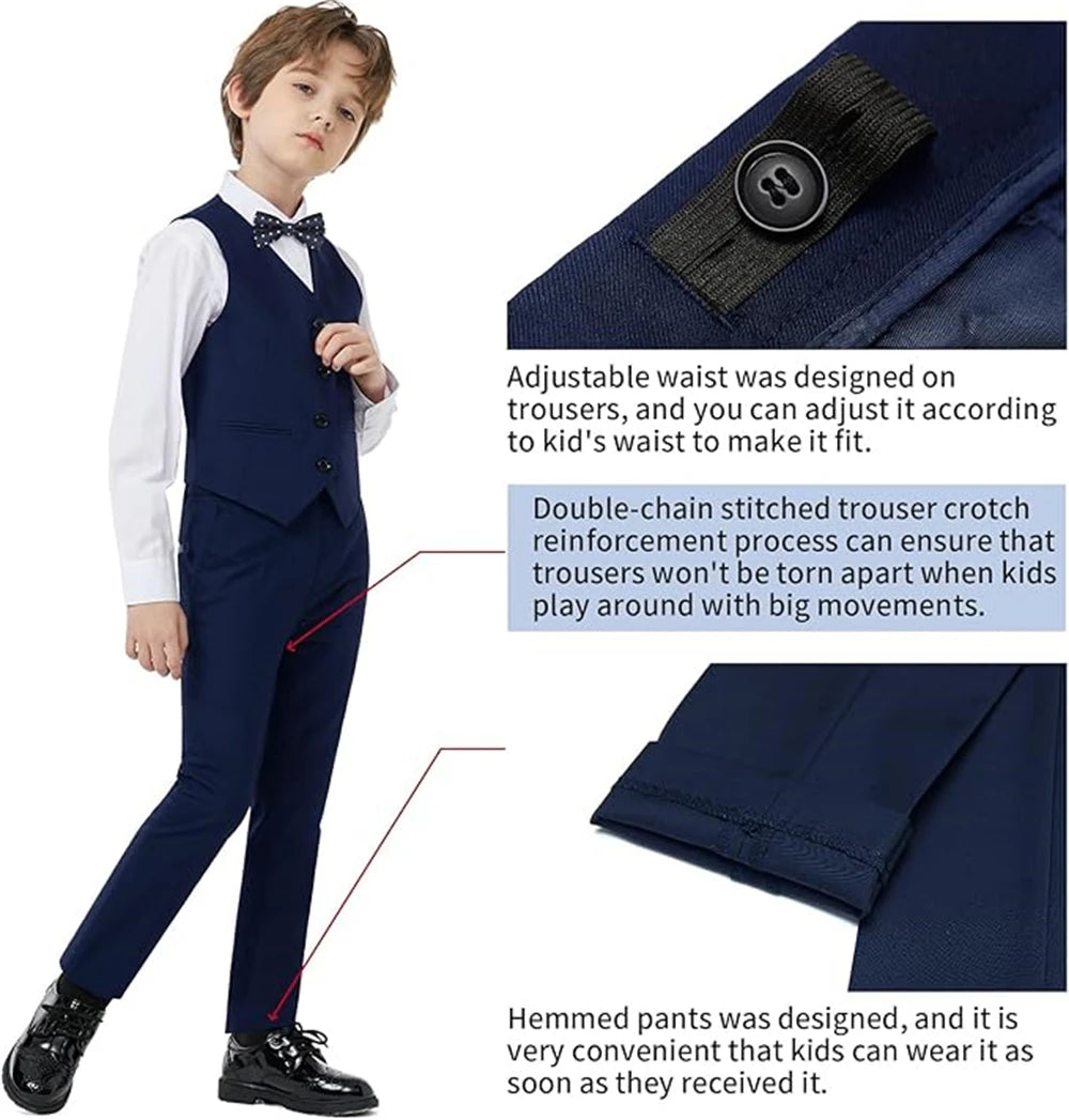 Brand Selection Black Suit Set for Kids 3-14 Yrs, Three Pieces Boys Formal Suits Set for Wedding, Communion Back to School Suit