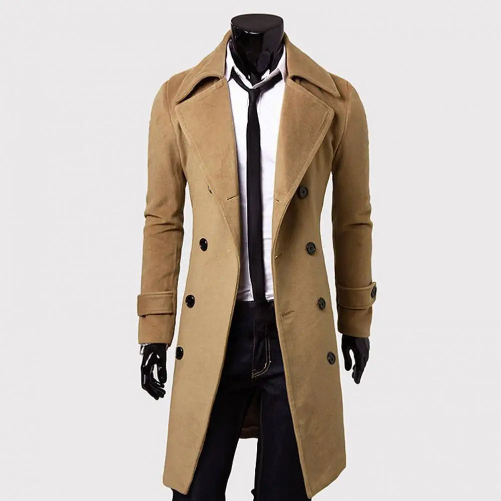 Men's Double-Breasted Trench Coat - Classic Wool-Lined Outerwear