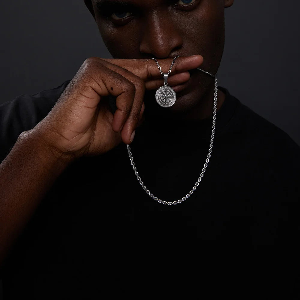 Vnox Layered Necklaces for Men Compass Pendant and Stainless Steel Cuban Figaro Wheat Chain - Casual Retro Collar Style