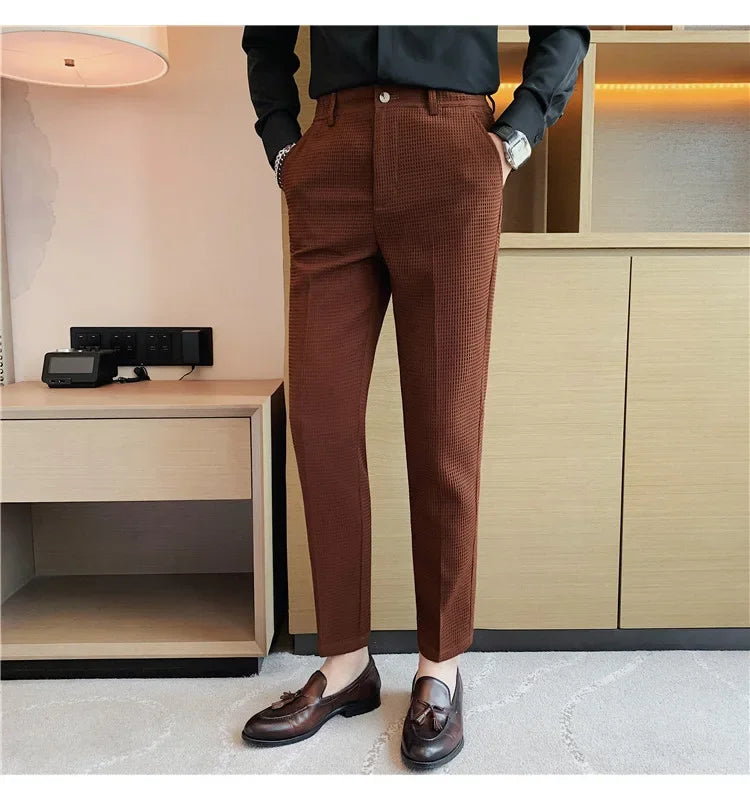 Men's Trendy High-end Feelslimming Plaid Suit Pants Casual Business Straight-leg Pants For Summer Lightweight Breathable