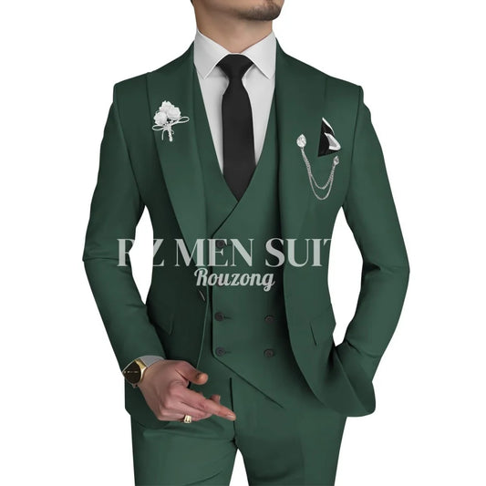 Men's 3 Piece Slim Fit Double Breasted Formal Suit for Wedding Prom Dinner Party