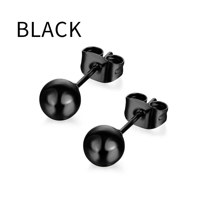 Urban Edge Punk Black Stainless Steel Stud Earrings For Men And Women - Minimalist Street Style For Hip Hop Gothic Looks
