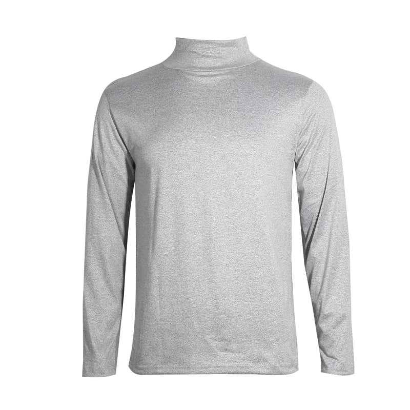 Men's High Neck Long Sleeve Solid Color Fashion T-Shirts Slim-Fit Tops
