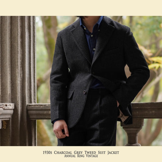 Retro Black Tweed Suit Wool Casual Blazer for Men
