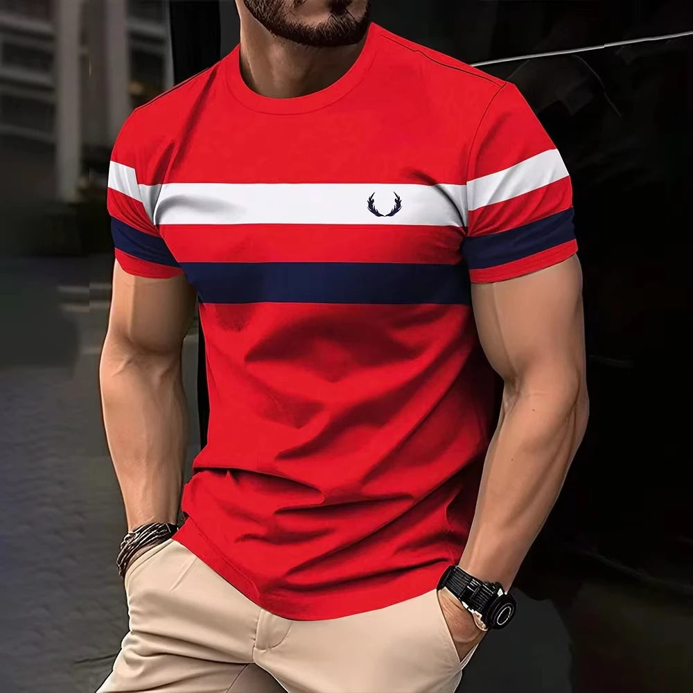 Men's 3D Striped Print T-Shirt - Casual Breathable Streetwear