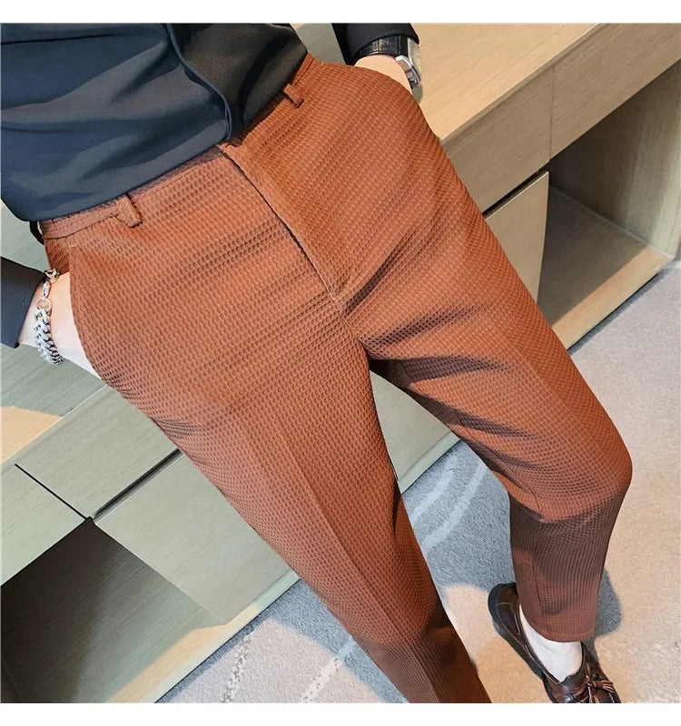 Men's Trendy High-end Feelslimming Plaid Suit Pants Casual Business Straight-leg Pants For Summer Lightweight Breathable