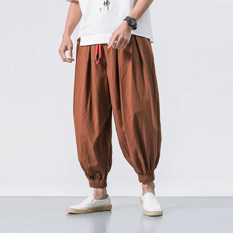 Men's Chinese Style Linen Harem Pants - Oversized Casual Joggers