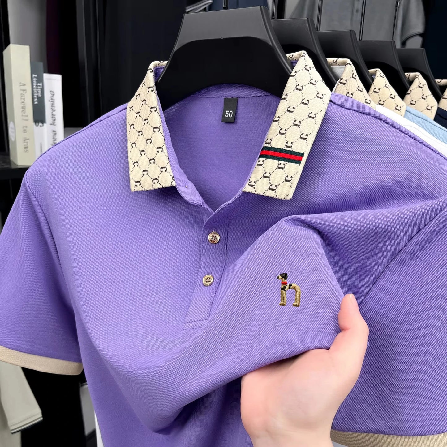 Summer New Luxury Men's Teddy Dog Pattern Design Embroidered Short Sleeve Golf Shirt Comfortable Pure Cotton Business Casual Top