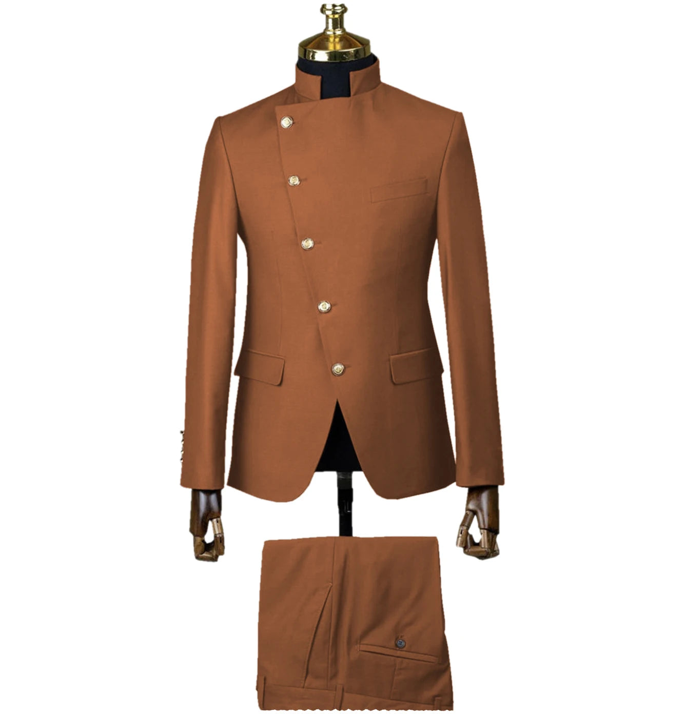 Men's East Style Slant-Breasted Slim Fit Suit Formal Indian Middle Stand-Up Collar