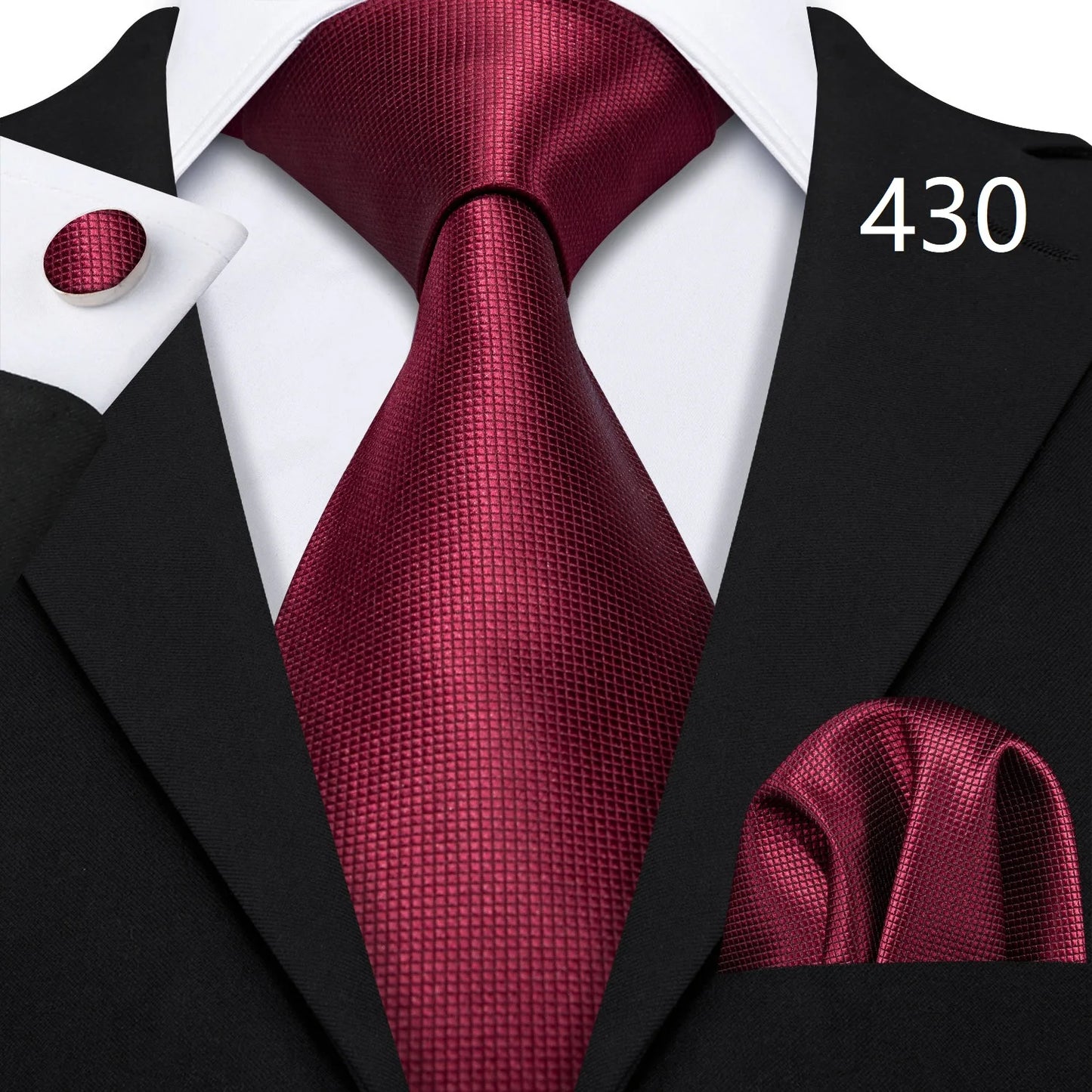 Barry.Wang Red Silk Mens Tie Hanky Cufflinks Set Burgundy Maroon Scarlet Carmine Rose Jacquard Necktie For Male Wedding Party
